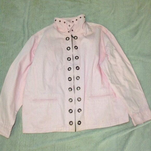 New Direction Woman 2X Denim, Grommets Jacket, Petal Pink, Preppy, Campcore, ANC - Picture 1 of 3
